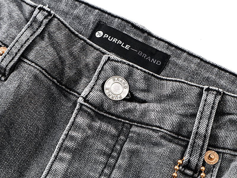 Purple Brand Washed Gray Distressed Flared Jeans ¡ª detail