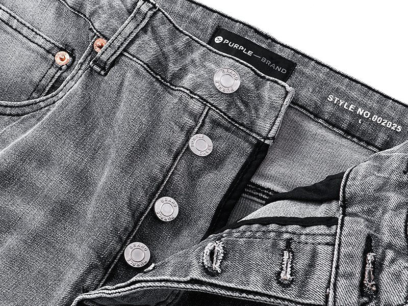 Purple Brand Washed Gray Distressed Flared Jeans ¡ª detail