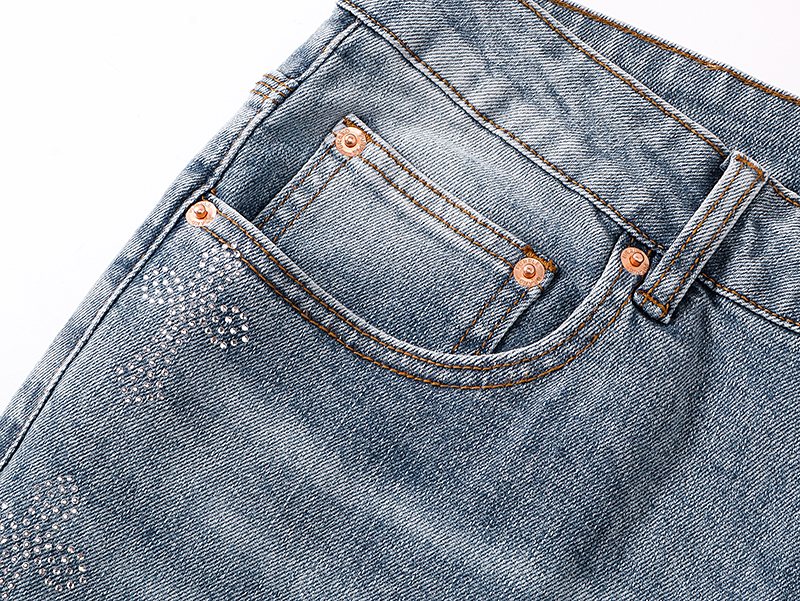 Purple Brand Light Blue Rhinestone Flared Jeans ¡ª detail