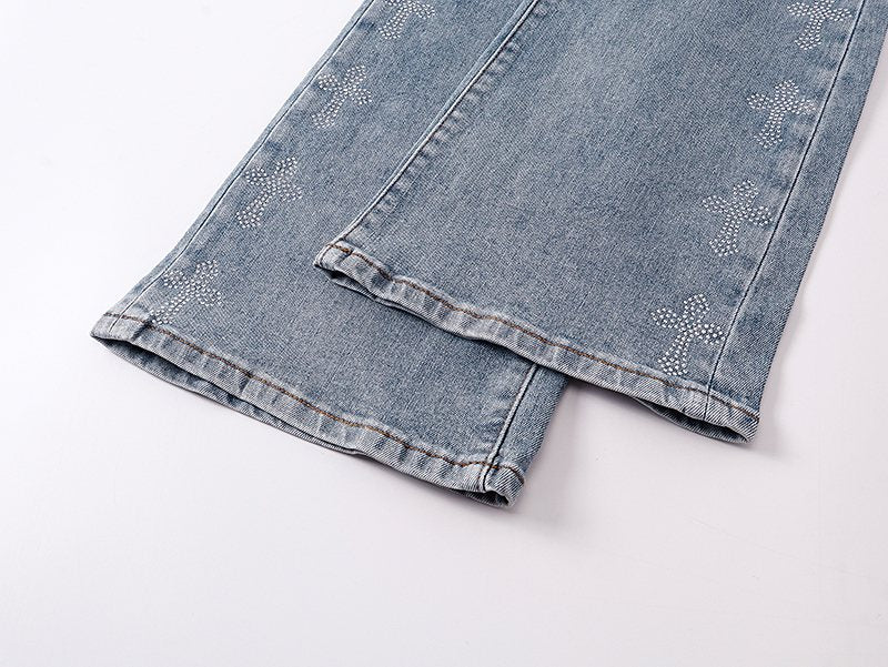 Purple Brand Light Blue Rhinestone Flared Jeans ¡ª detail