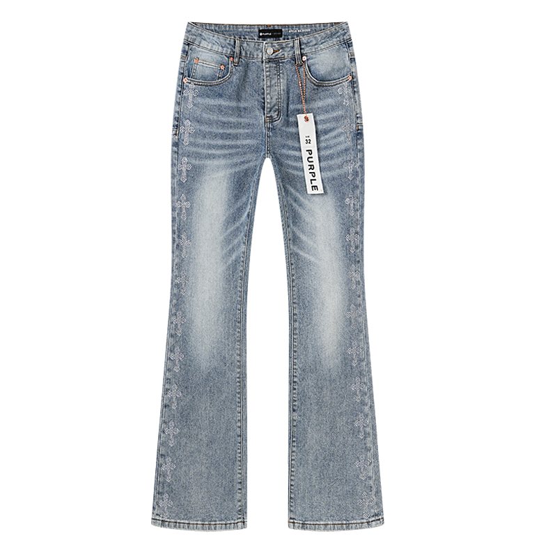 Purple Brand Light Blue Rhinestone Flared Jeans ¡ª front