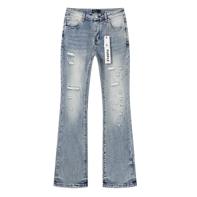 Purple Brand Light Blue Distressed Flare Jeans ¡ª front