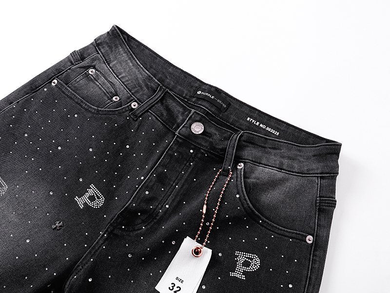 Purple Brand Rhinestone Washed Denim Shorts ¡ª detail