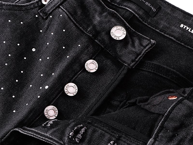 Purple Brand Rhinestone Washed Denim Shorts ¡ª detail