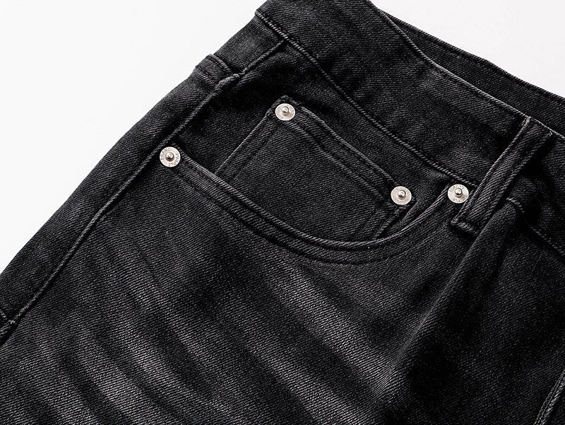 Purple Brand Black Paint-Splatter Distressed Flared Jeans ¡ª detail