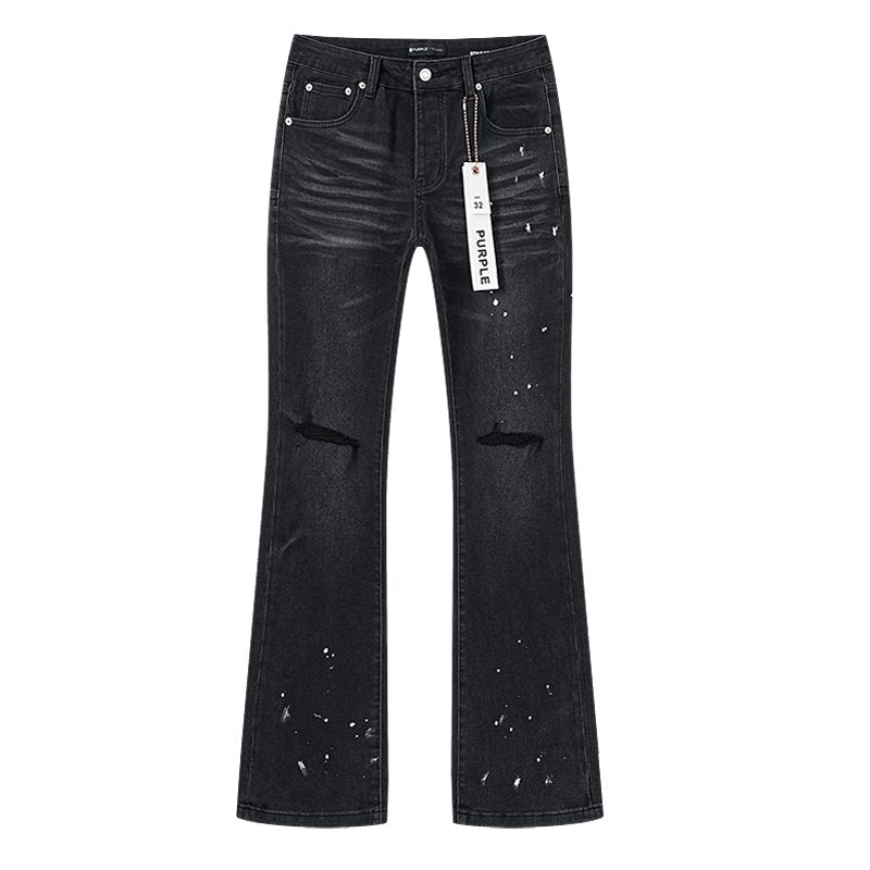 Purple Brand Black Paint-Splatter Distressed Flared Jeans ¡ª hero