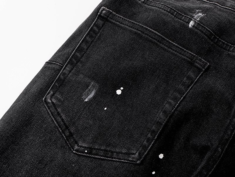 Purple Brand Black Paint-Splatter Distressed Flared Jeans ¡ª detail