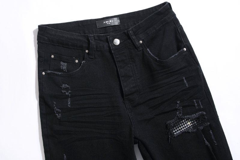 AMIRI Black Distressed Moto Panel Jeans ¡ª detail