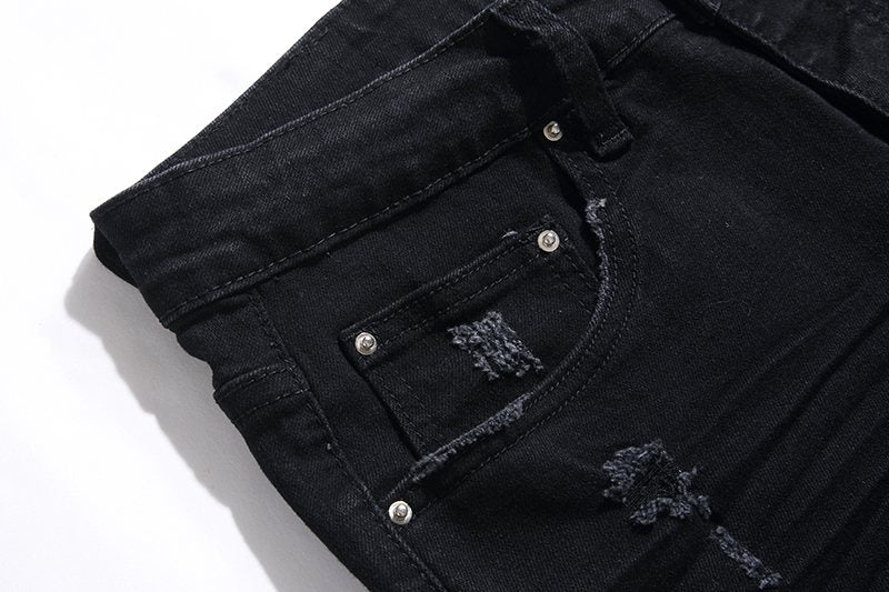 AMIRI Black Distressed Moto Panel Jeans ¡ª detail