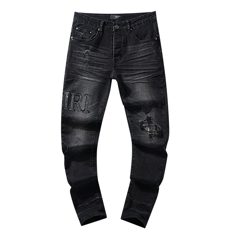 AMIRI Rhinestone Washed Denim Jeans ¡ª front