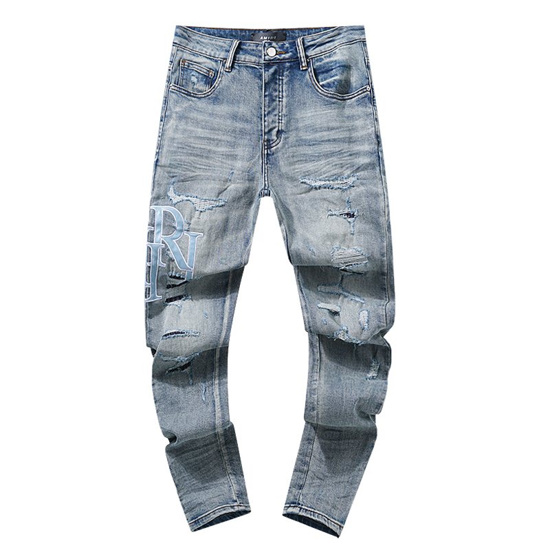 AMIRI Light Blue Letter Graphic Distressed Jeans ¡ª hero