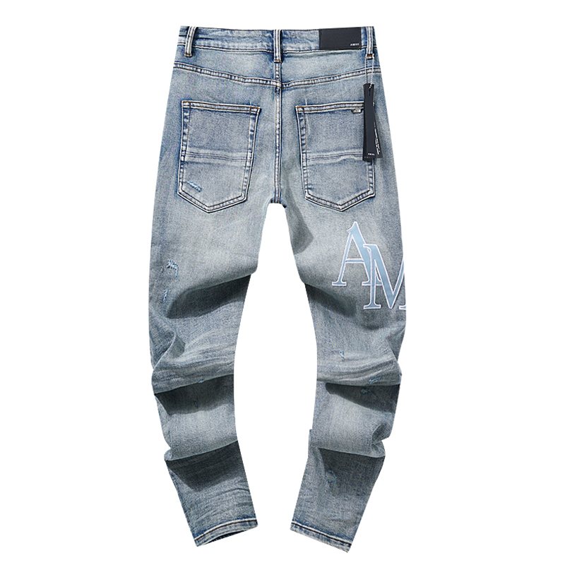 AMIRI Light Blue Letter Graphic Distressed Jeans ¡ª back