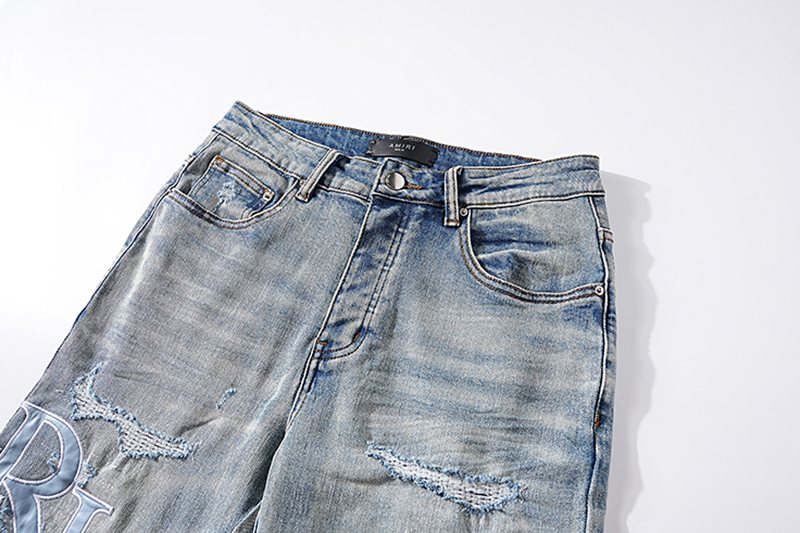 AMIRI Light Blue Letter Graphic Distressed Jeans ¡ª detail