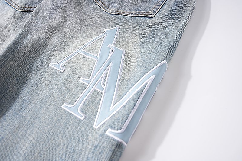 AMIRI Light Blue Letter Graphic Distressed Jeans ¡ª detail