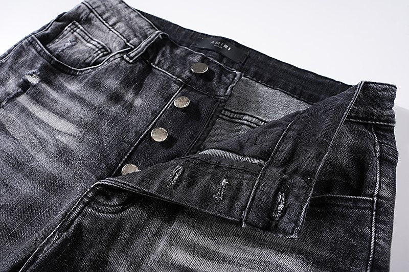 AMIRI Washed Black Distressed Jeans ¡ª detail