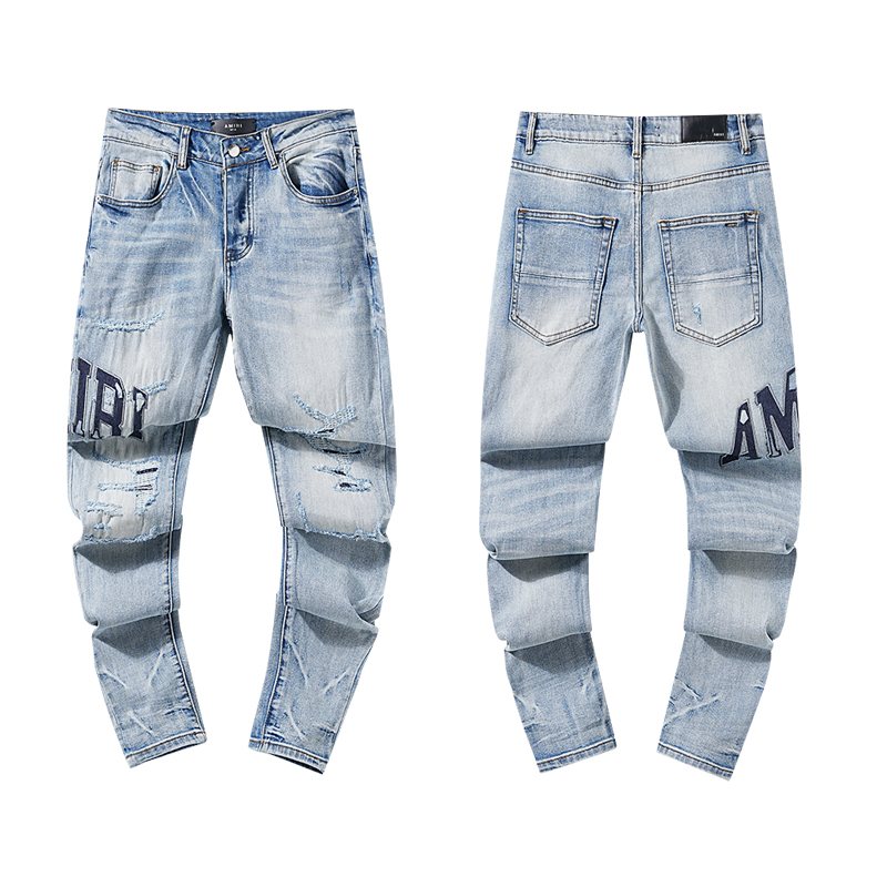 AMIRI Light Blue Distressed Paneled Jeans ¡ª hero