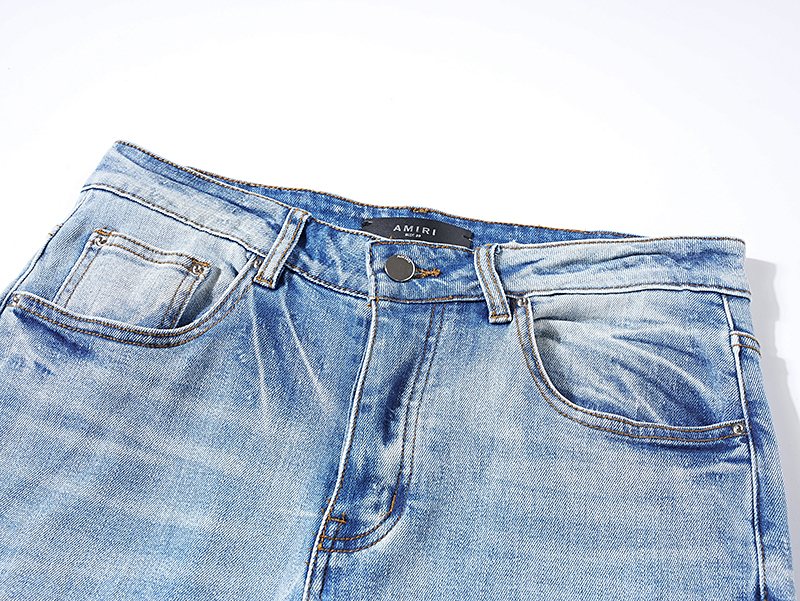 AMIRI Light Blue Distressed Paneled Jeans ¡ª detail