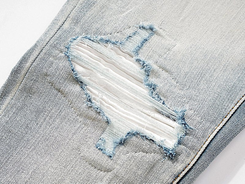 AMIRI Light Blue Distressed Ripped Knee Jeans ¡ª detail