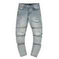 AMIRI Light Blue Distressed Ripped Knee Jeans ¡ª hero