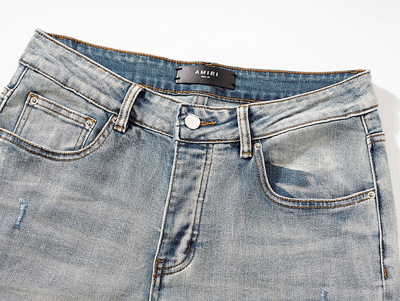 AMIRI Light Blue Distressed Ripped Knee Jeans ¡ª detail