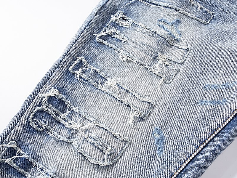 AMIRI Light Blue Distressed Ripped Knee Jeans ¡ª detail