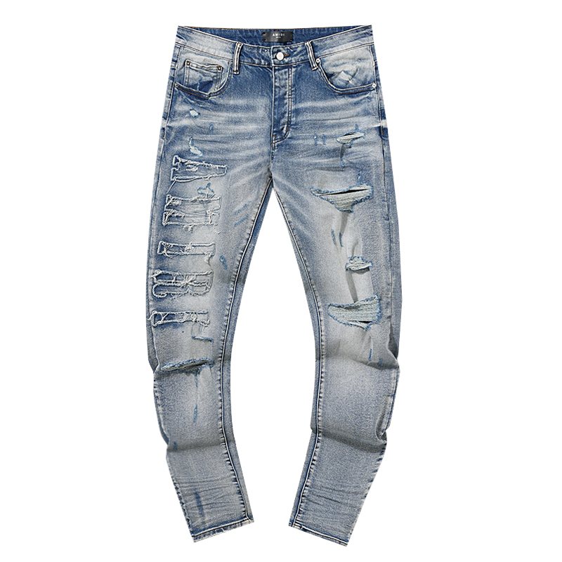 AMIRI Light Blue Distressed Ripped Knee Jeans ¡ª hero