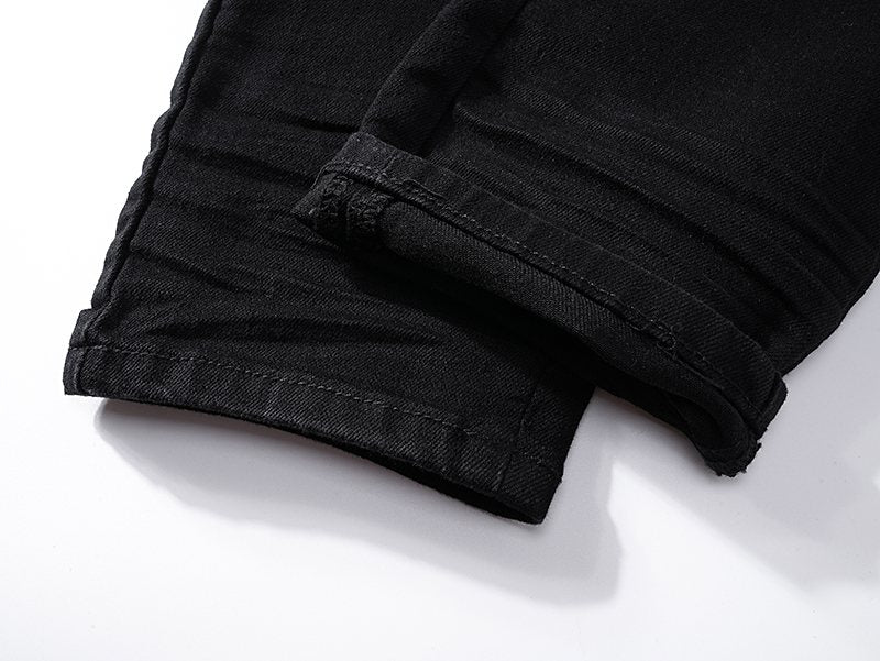 AMIRI Black Distressed Moto Jeans ¡ª detail