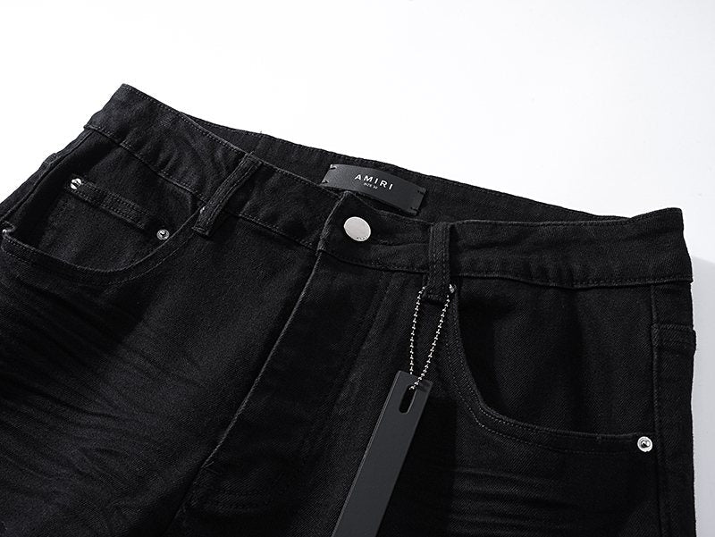 AMIRI Black Distressed Moto Jeans ¡ª detail
