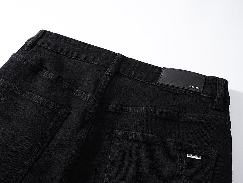 AMIRI Black Distressed Moto Jeans ¡ª detail
