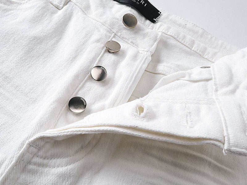 AMIRI White Distressed Moto Jeans ¡ª detail