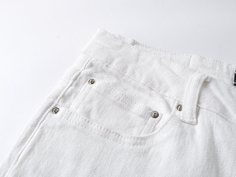 AMIRI White Distressed Moto Jeans ¡ª detail