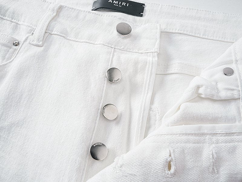AMIRI White Distressed Ribbed Panel Jeans ¡ª detail