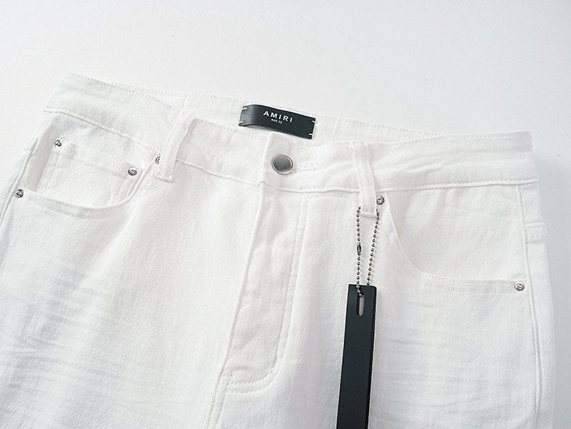 AMIRI White Distressed Ribbed Panel Jeans ¡ª detail