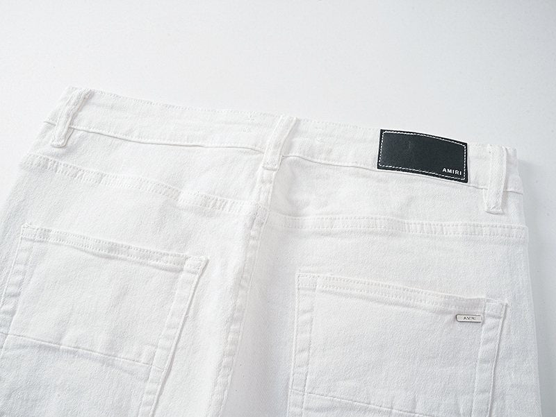 AMIRI White Distressed Ribbed Panel Jeans ¡ª detail