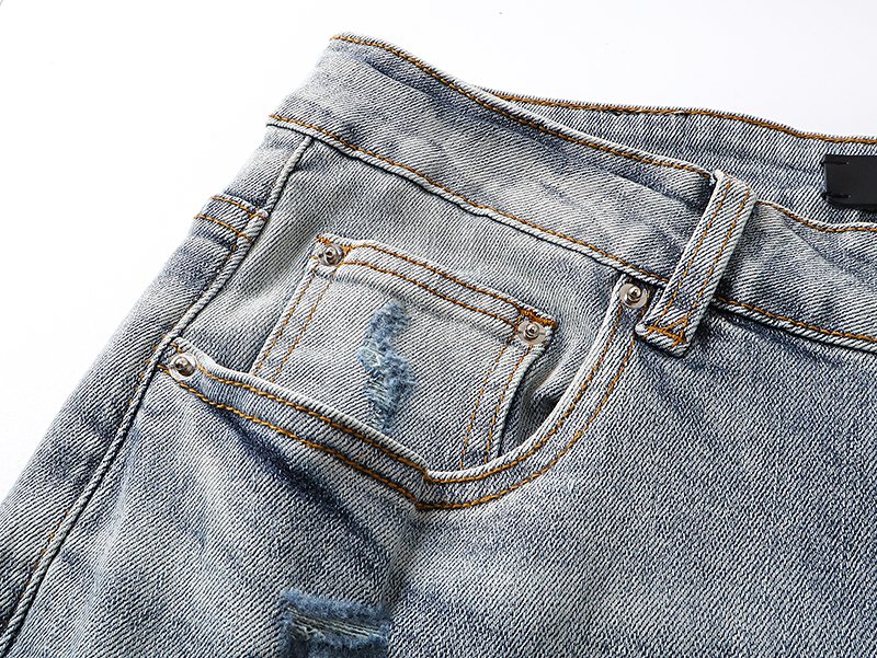 AMIRI Light Blue Distressed Paint Splatter Jeans ¡ª detail
