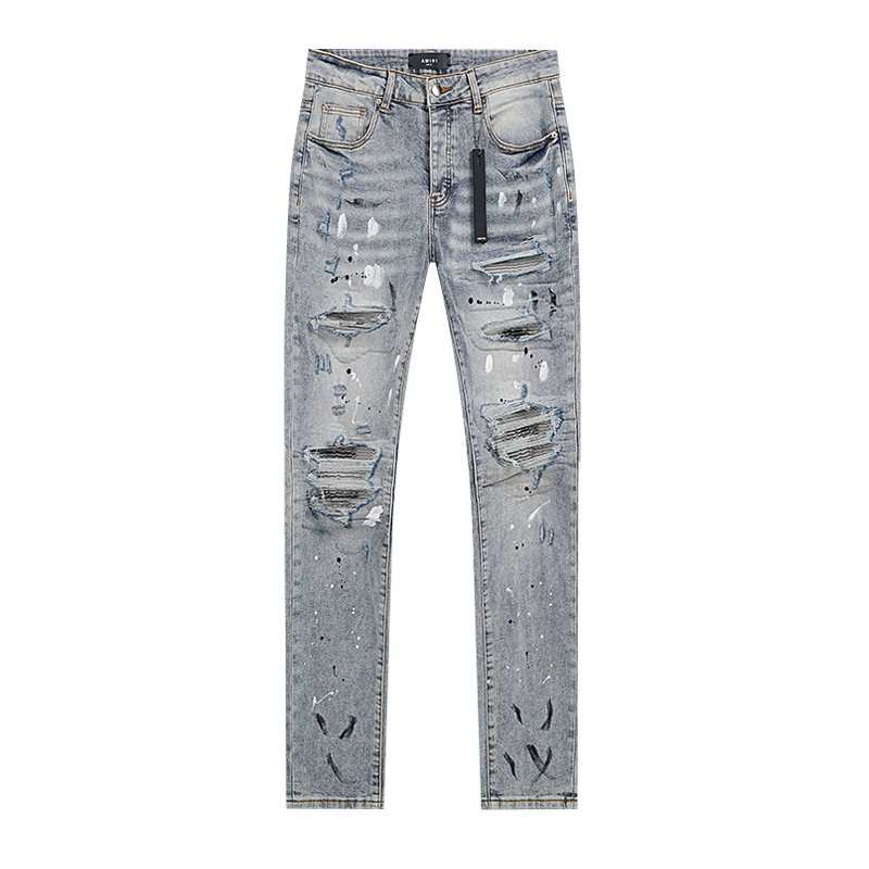 AMIRI Light Blue Distressed Paint Splatter Jeans ¡ª hero