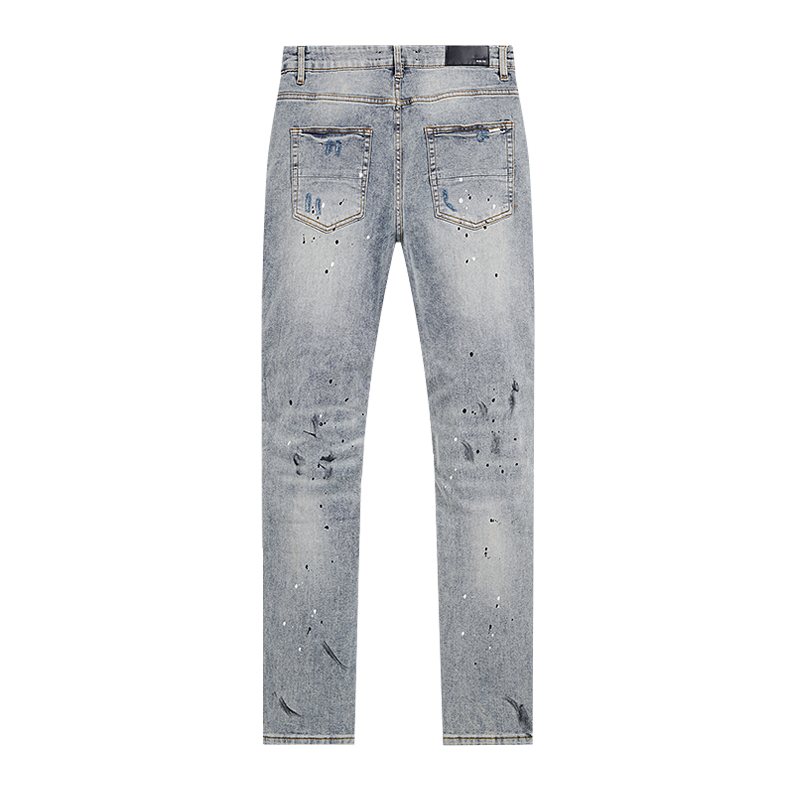 AMIRI Light Blue Distressed Paint Splatter Jeans ¡ª back
