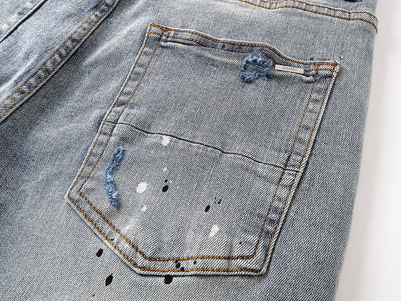 AMIRI Light Blue Distressed Paint Splatter Jeans ¡ª detail