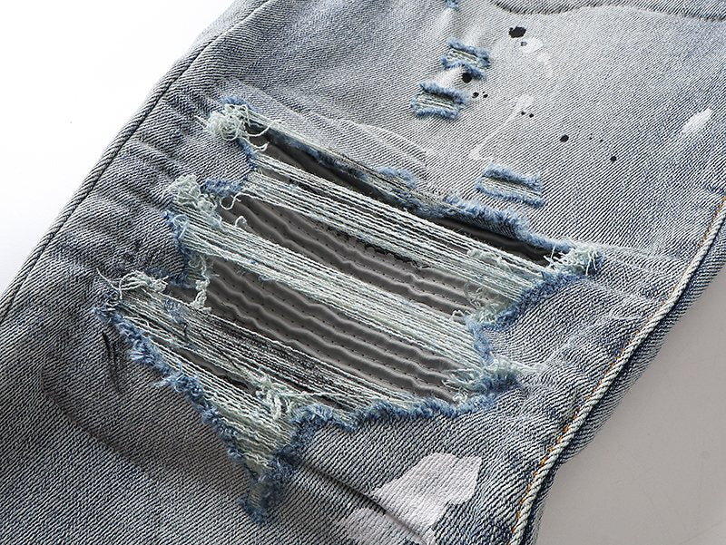 AMIRI Light Blue Distressed Paint Splatter Jeans ¡ª detail