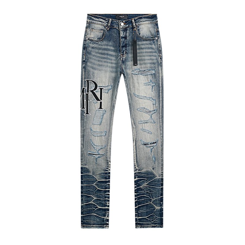 AMIRI Light Blue Embroidered Jeans ¡ª front