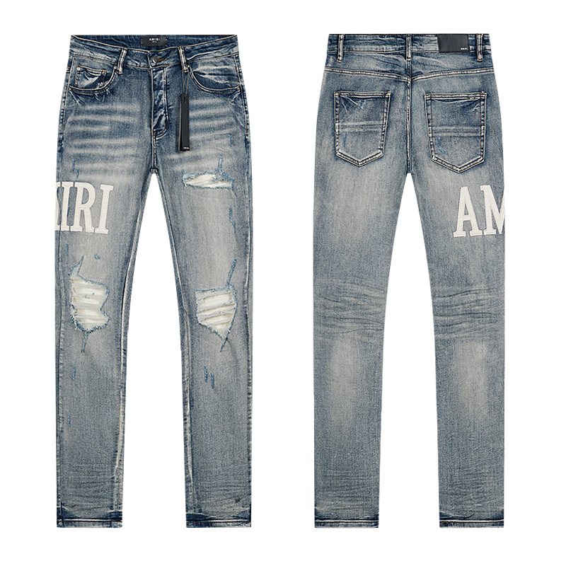 AMIRI Light Blue Distressed Letter Applique Jeans ¡ª hero