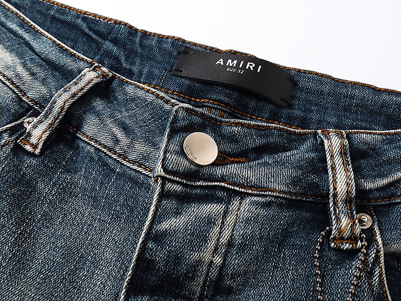 AMIRI Light Blue Distressed Letter Applique Jeans ¡ª detail