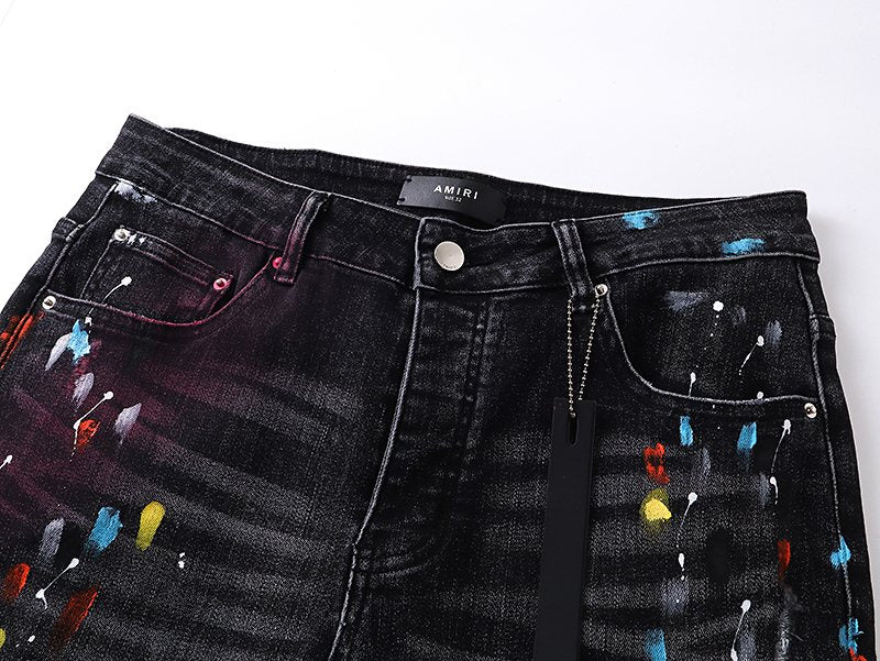 AMIRI Paint Splatter Distressed Black Jeans ¡ª detail
