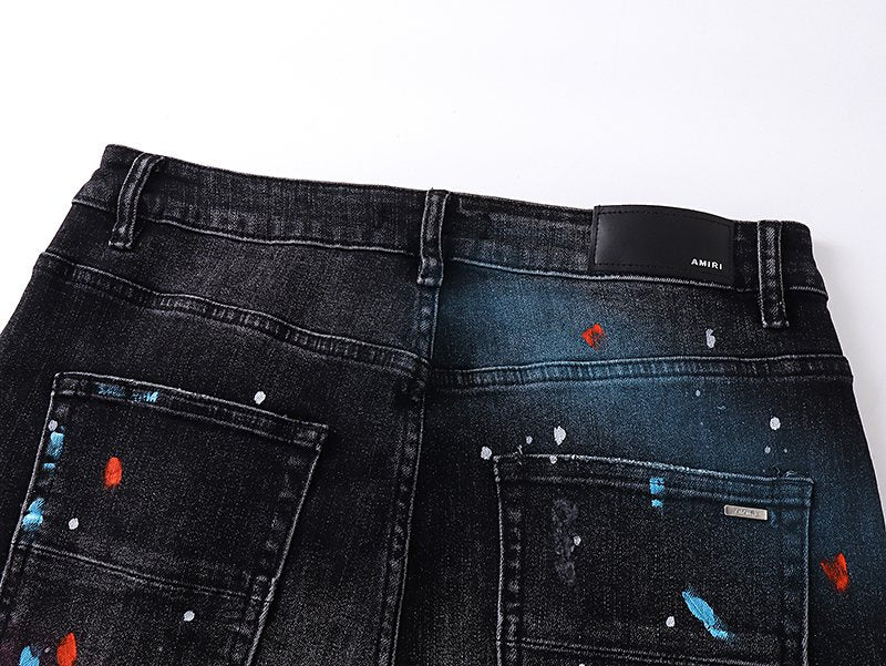 AMIRI Paint Splatter Distressed Black Jeans ¡ª detail