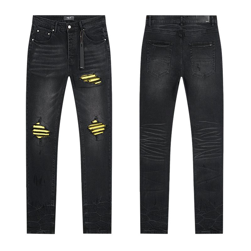 AMIRI Yellow-Backed Distressed Black Jeans ¡ª hero