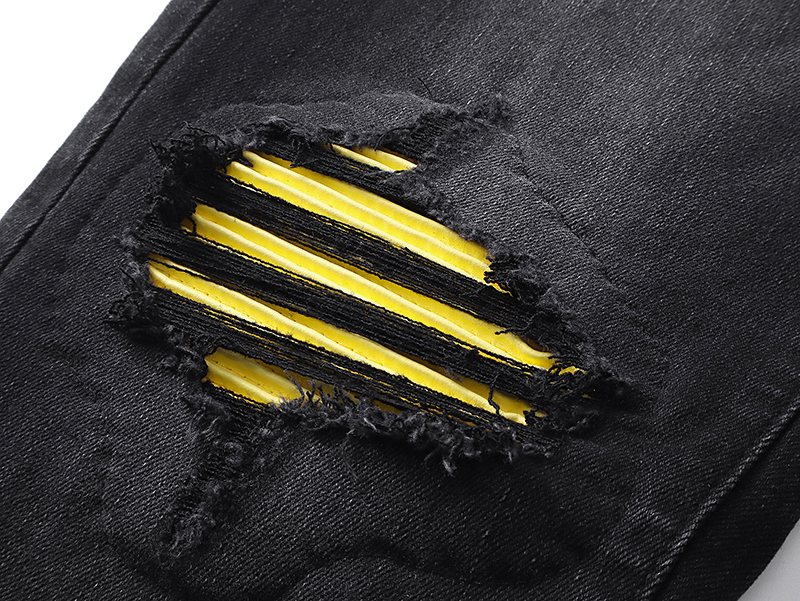 AMIRI Yellow-Backed Distressed Black Jeans ¡ª detail