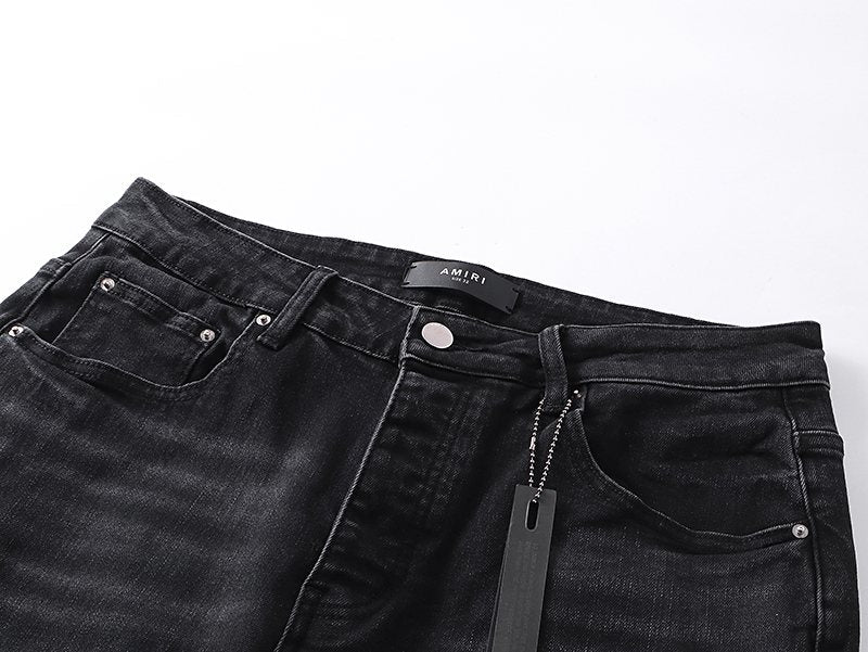 AMIRI Yellow-Backed Distressed Black Jeans ¡ª detail