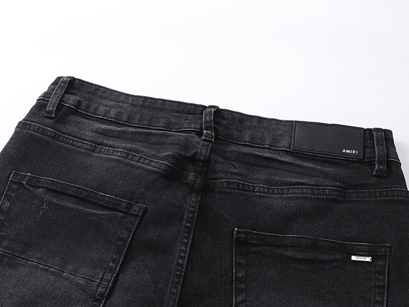 AMIRI Yellow-Backed Distressed Black Jeans ¡ª detail