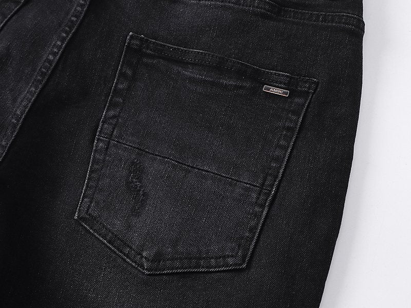 AMIRI Yellow-Backed Distressed Black Jeans ¡ª detail