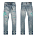 AMIRI Turquoise Embroidered Light Blue Jeans ¡ª hero